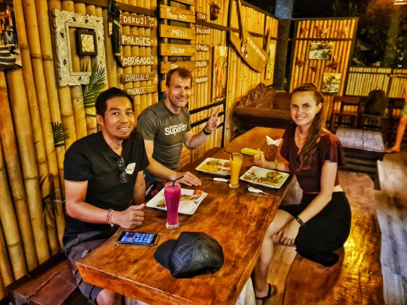 Michal Košátko and Gabriela Múčková with their friend Putu in Amed, Bali, Indonesia
