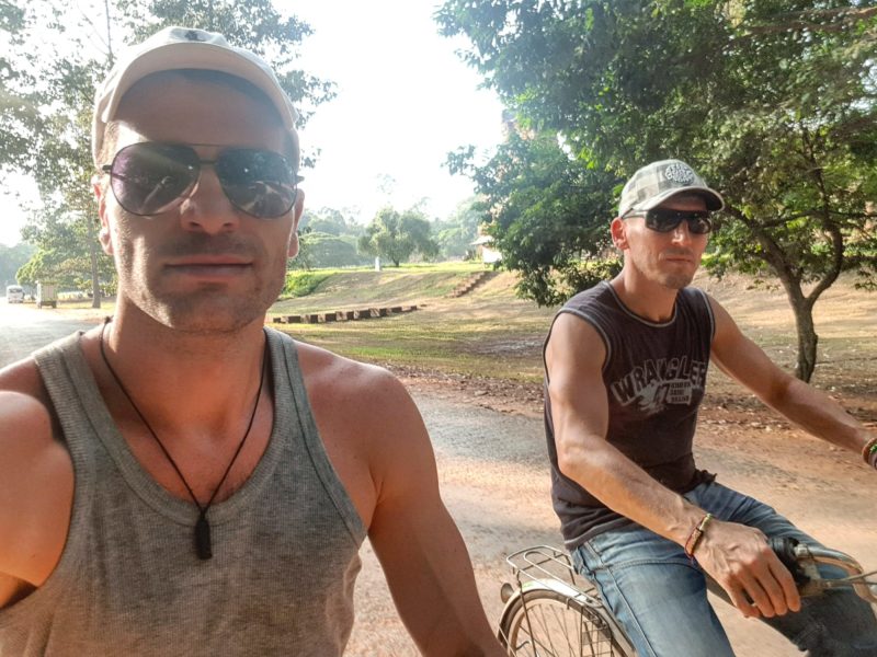 Michal Košátko biking around Angkor temples, Cambodia
