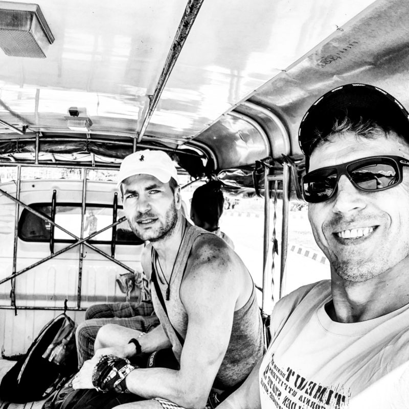 Michal Košátko and Roland Vince in tuk-tuk ride, Laos